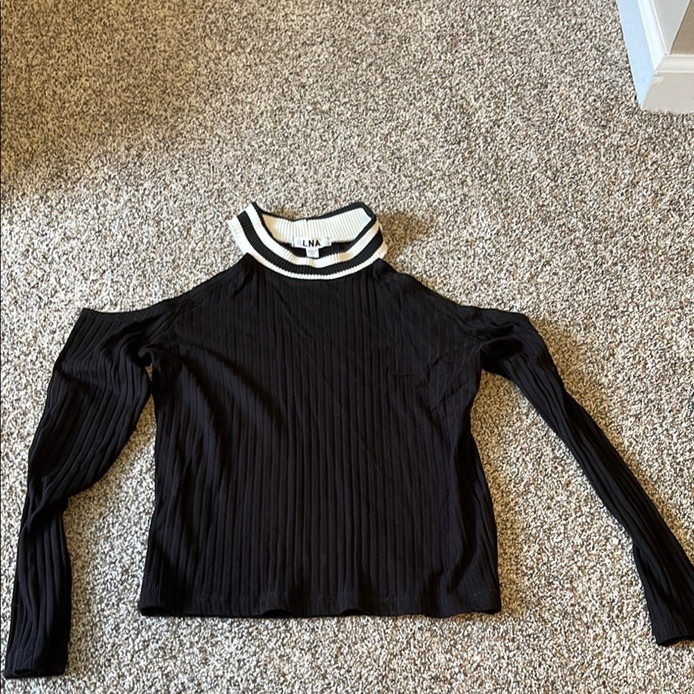LNA Black Cold Shoulder Sweater